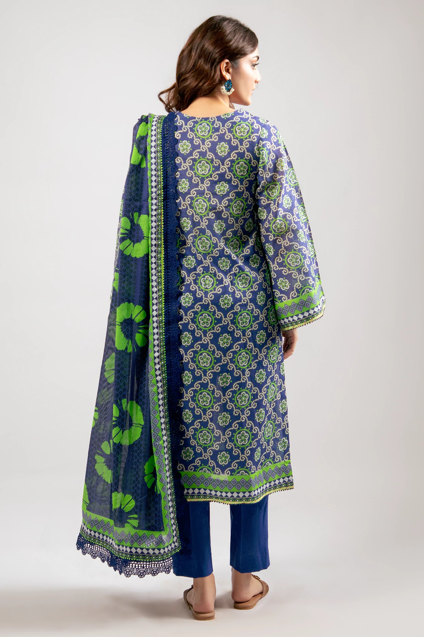 Royal Blue Printed 3PC Unstitched - Image 5