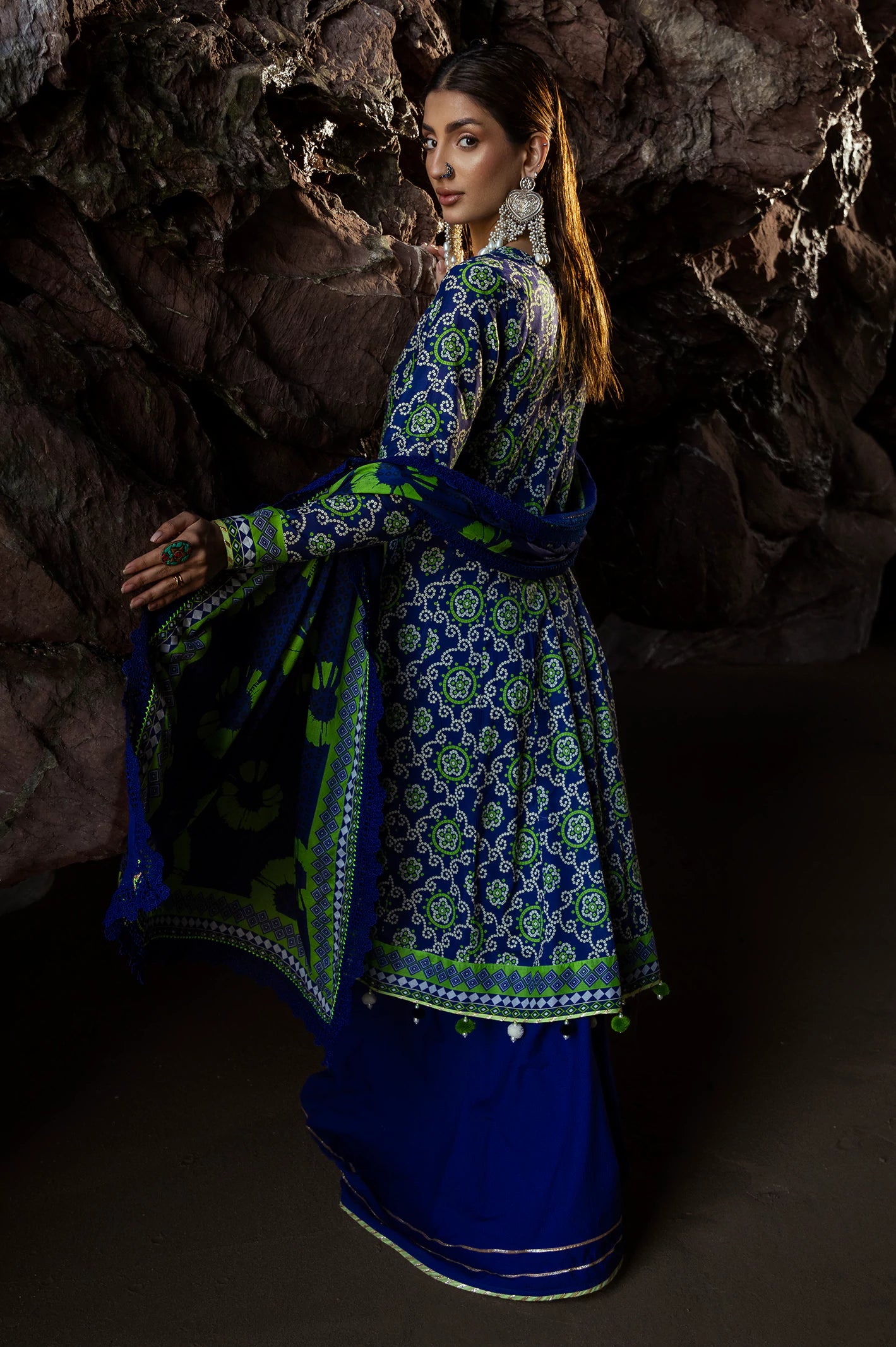 Royal Blue Printed 3PC Unstitched - Image 8
