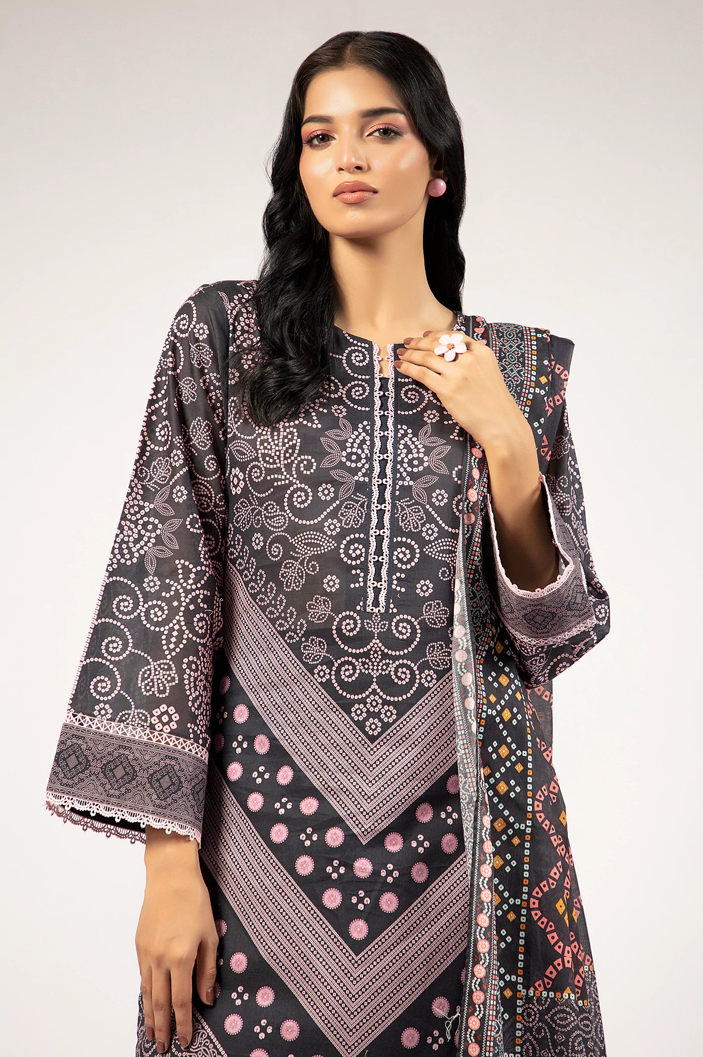 Black Printed 3PC Unstitched - Image 2