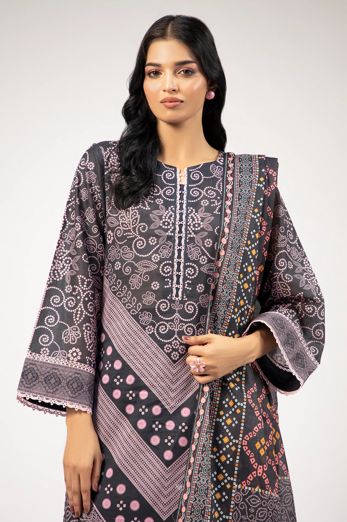 Black Printed 3PC Unstitched - Image 3