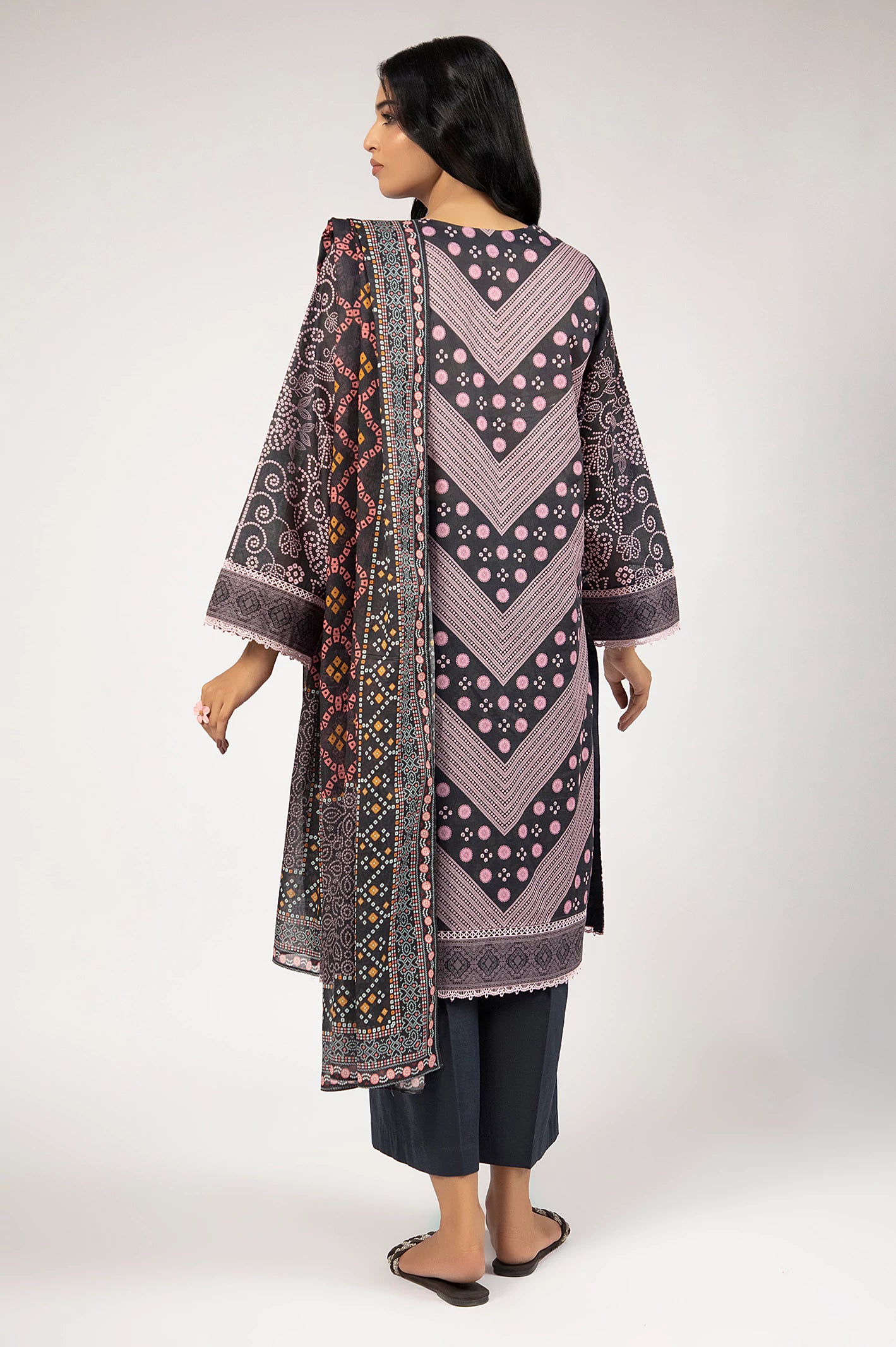 Black Printed 3PC Unstitched - Image 4