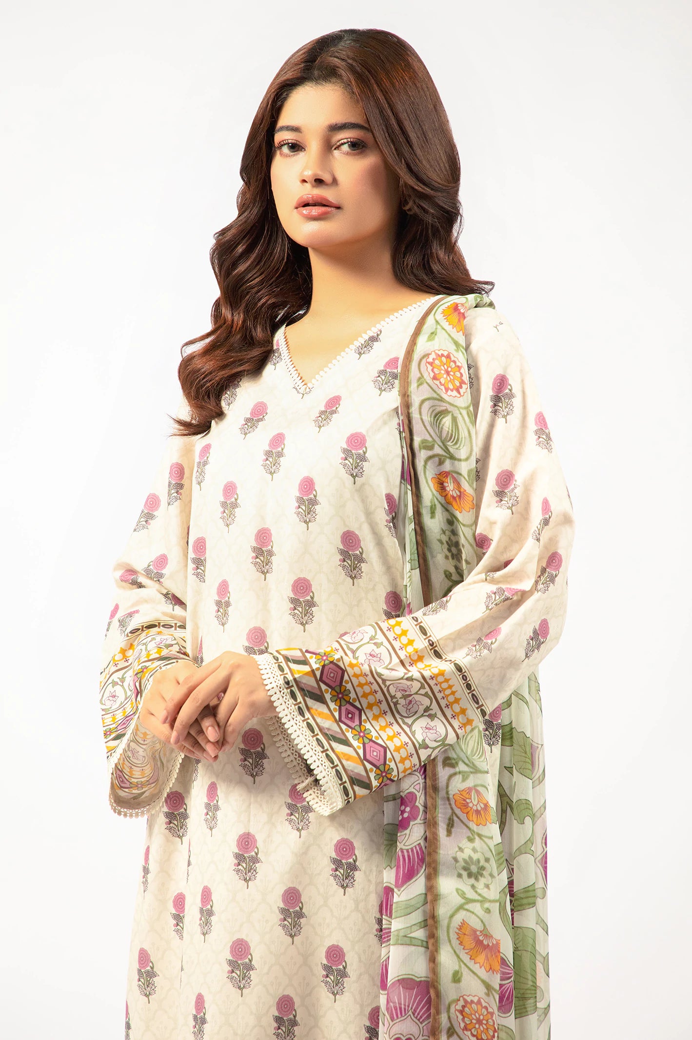 Beige Printed 3PC Unstitched - Image 2