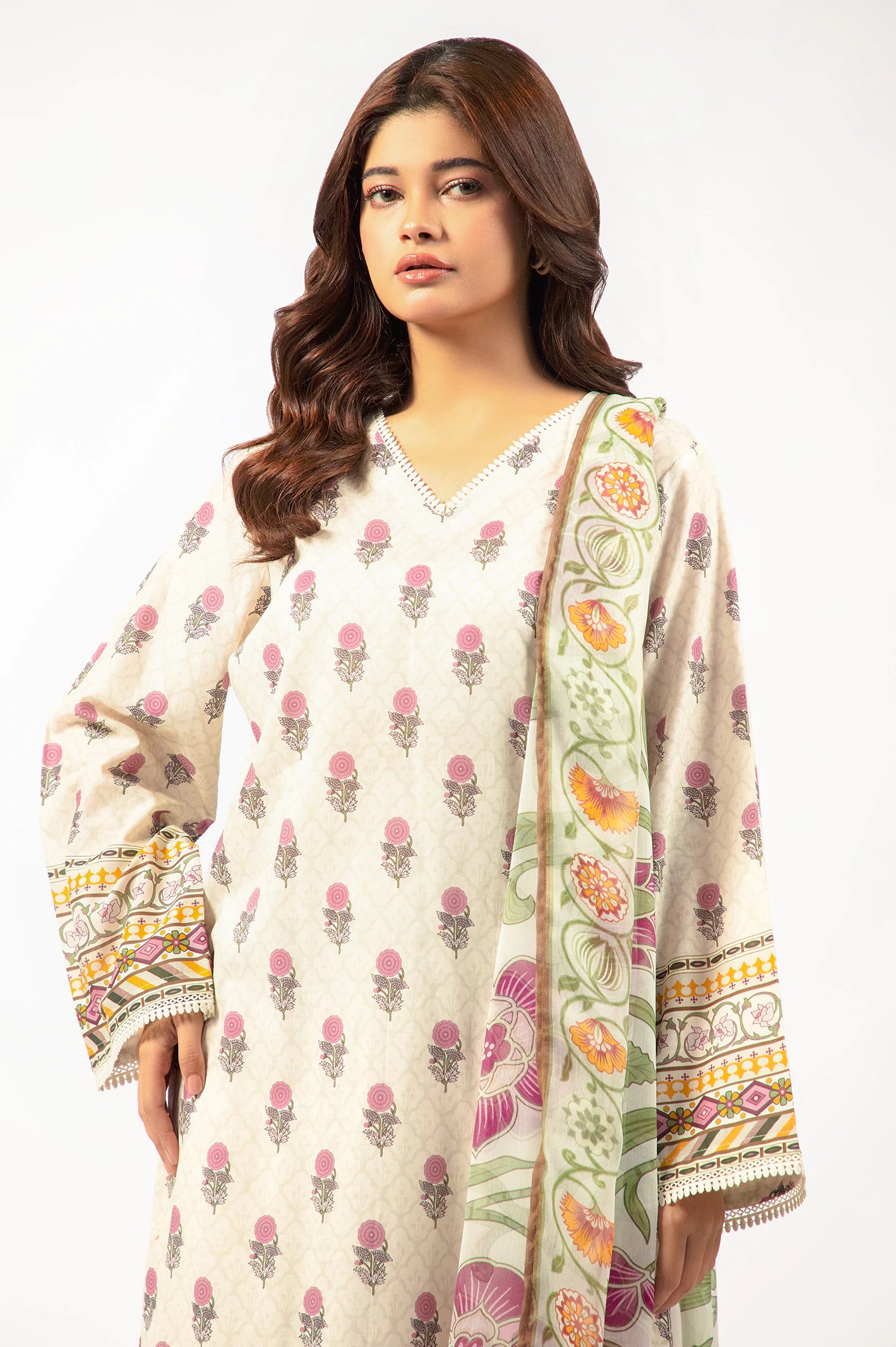 Beige Printed 3PC Unstitched - Image 3