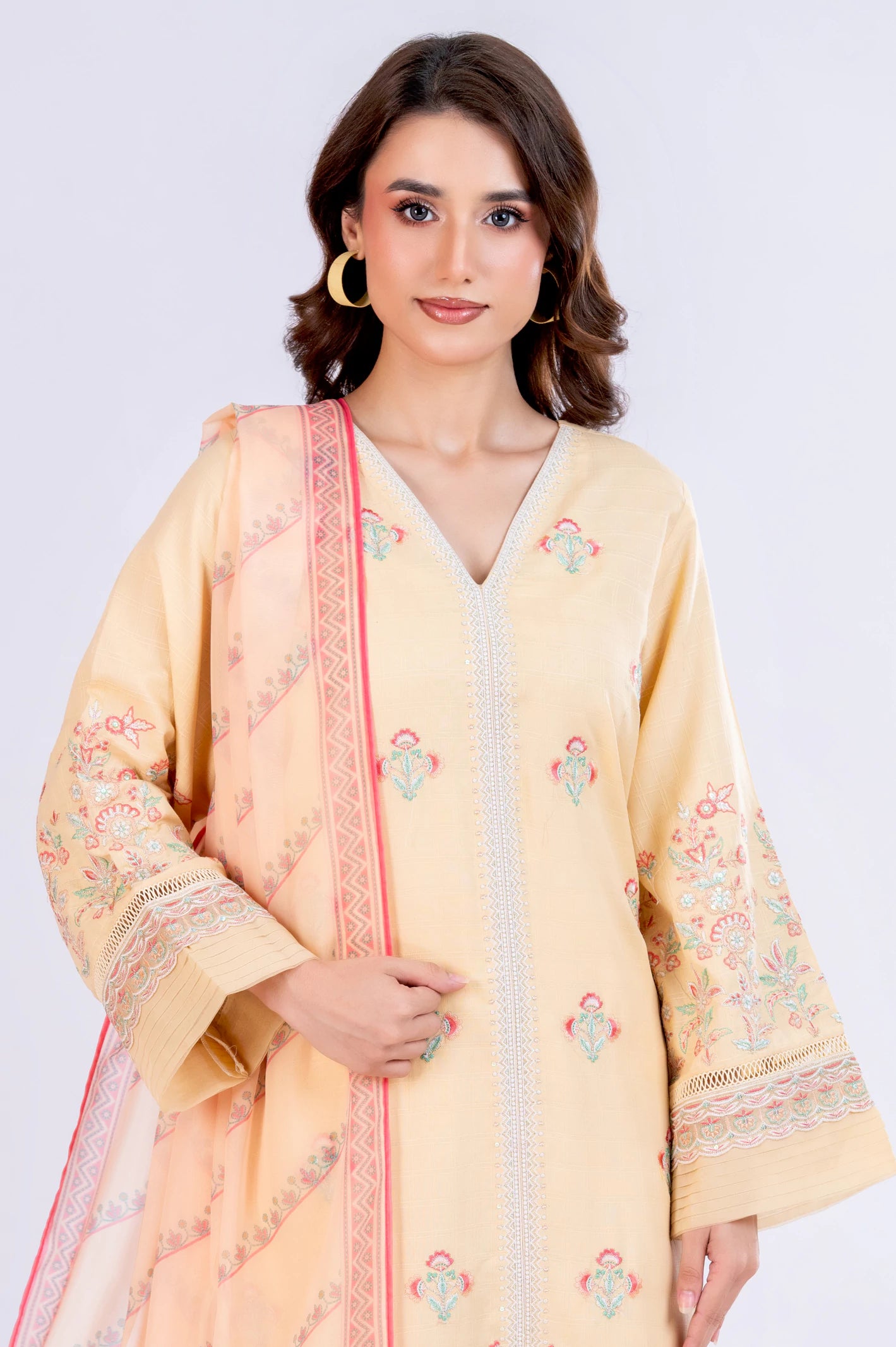 Yellow Embroidered 3PC Unstitched - Image 2