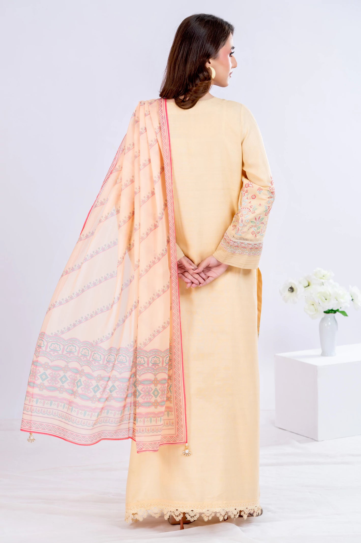 Yellow Embroidered 3PC Unstitched - Image 3