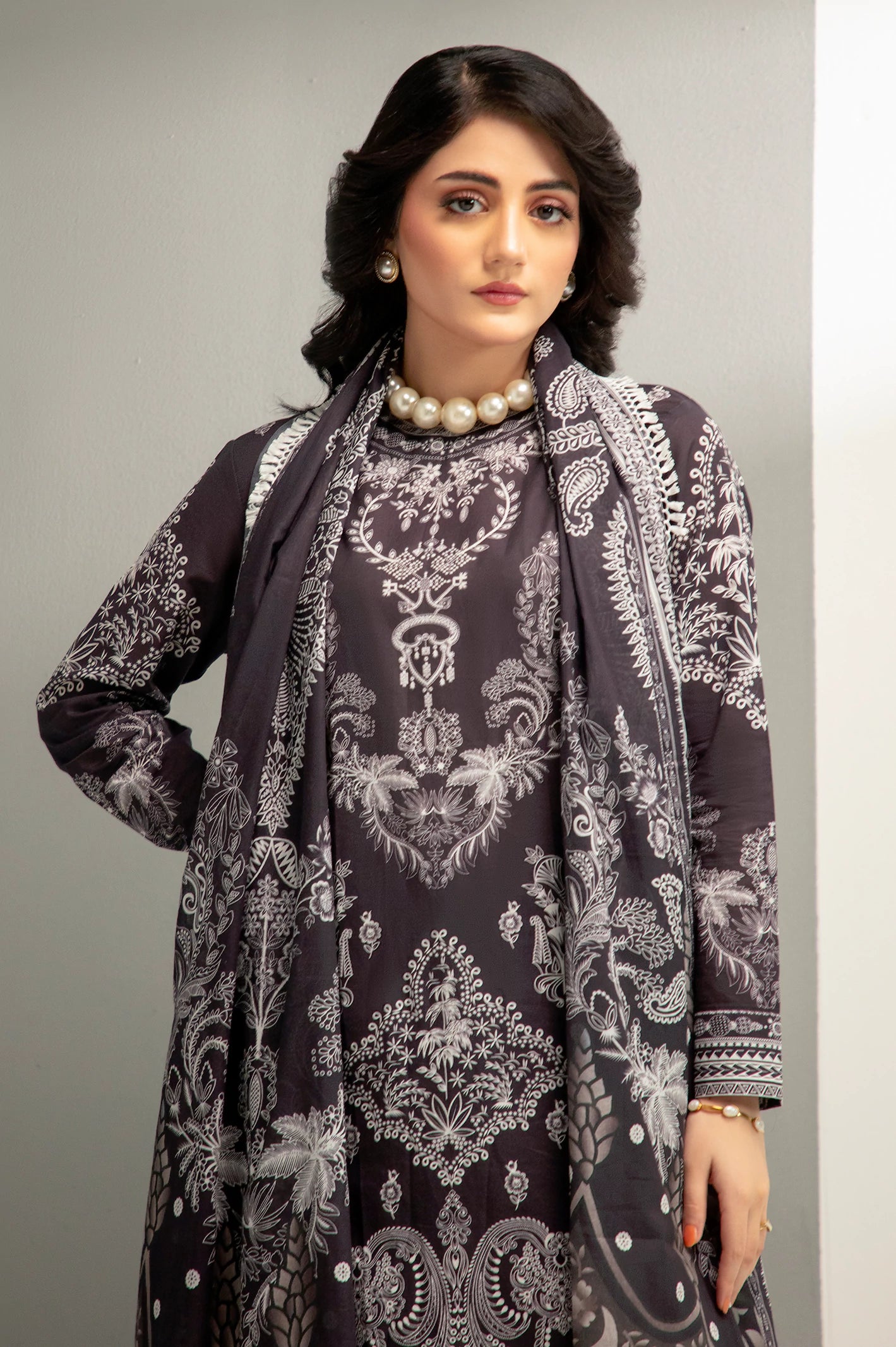 Black Printed 3PC Unstitched - Image 2
