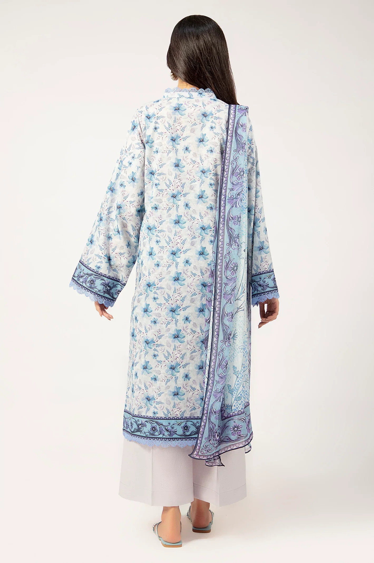 Light Grey Printed 3PC Unstitched - Image 4