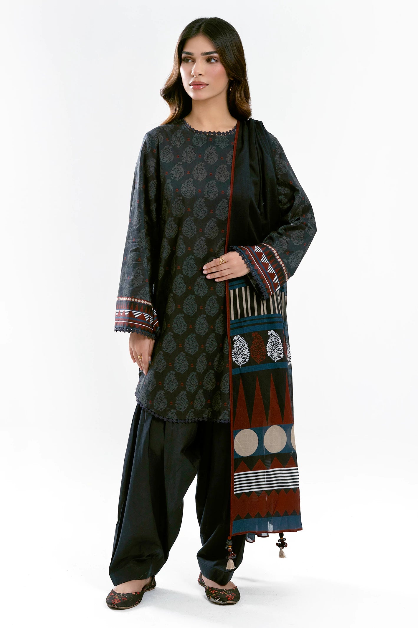 Black Printed 3PC Unstitched - Image 4