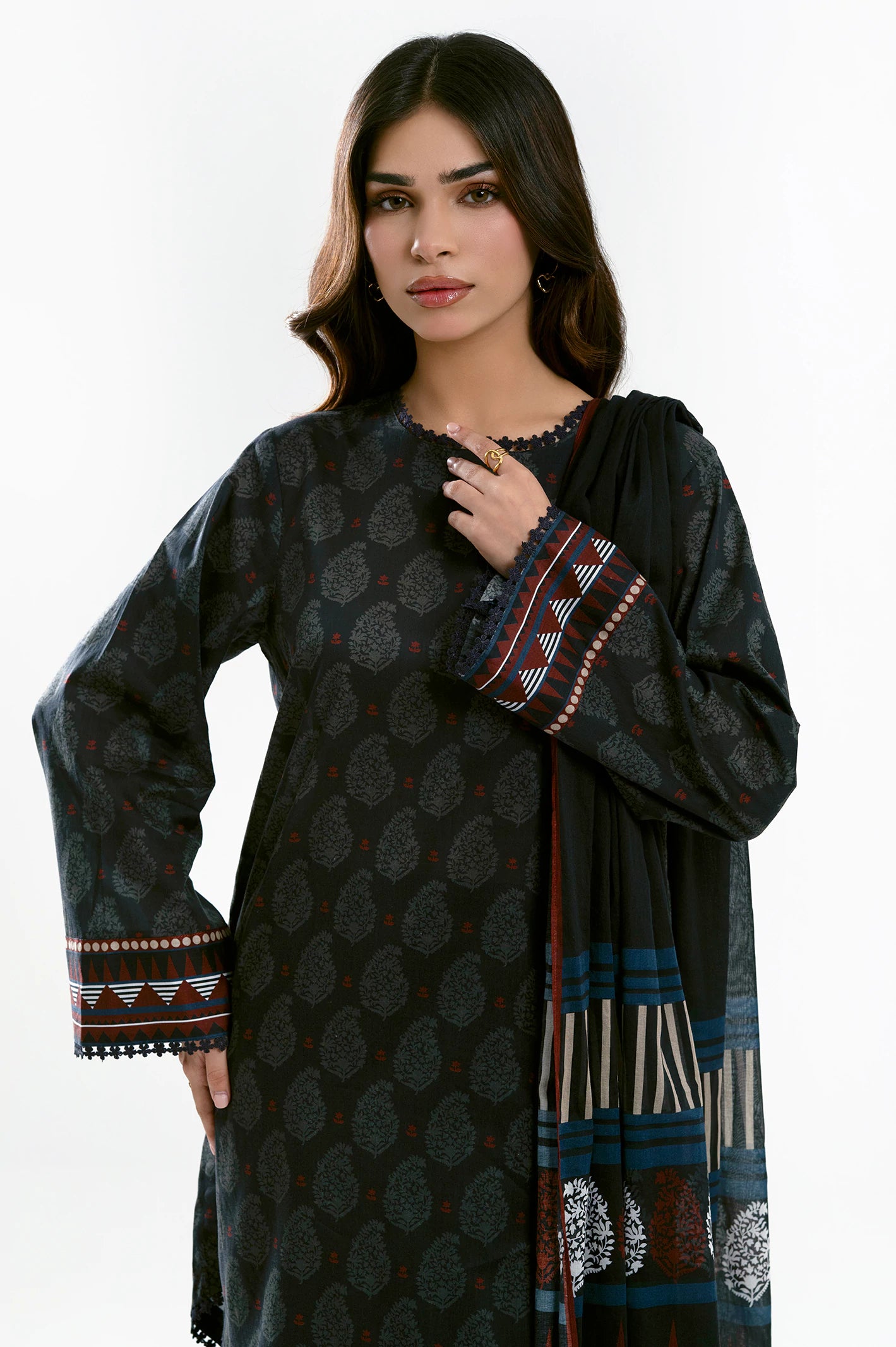 Black Printed 3PC Unstitched - Image 5