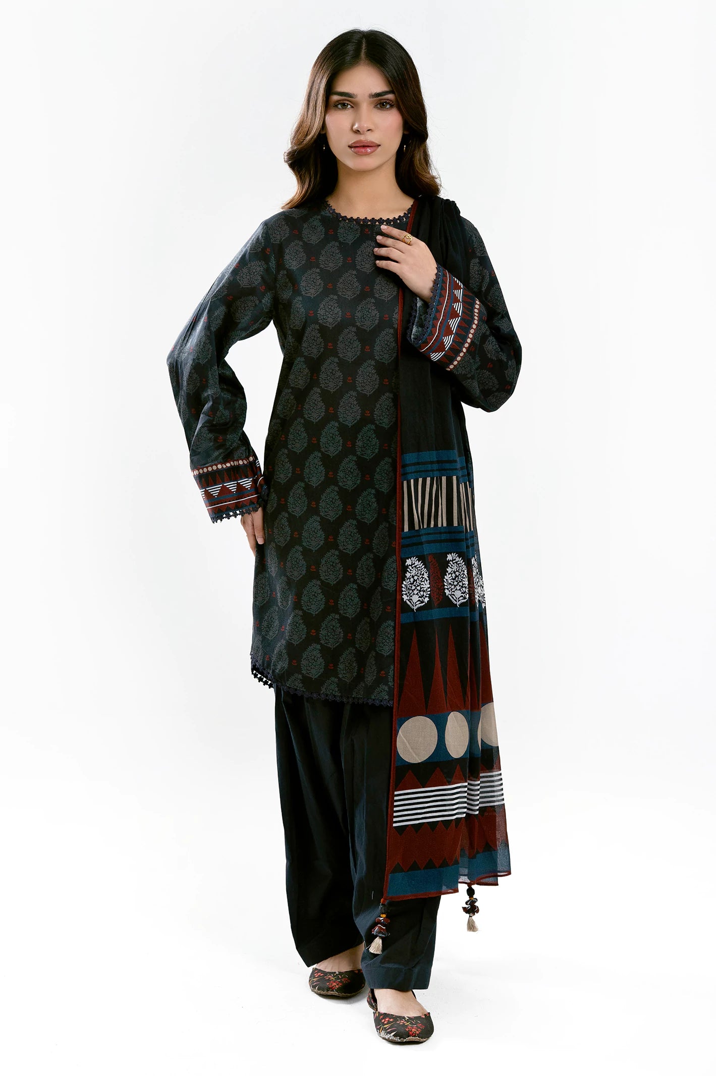 Black Printed 3PC Unstitched - Image 6