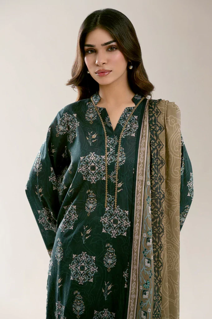 Printed Lawn Dark Green Unstitched 3Pc (OOS) - Image 2