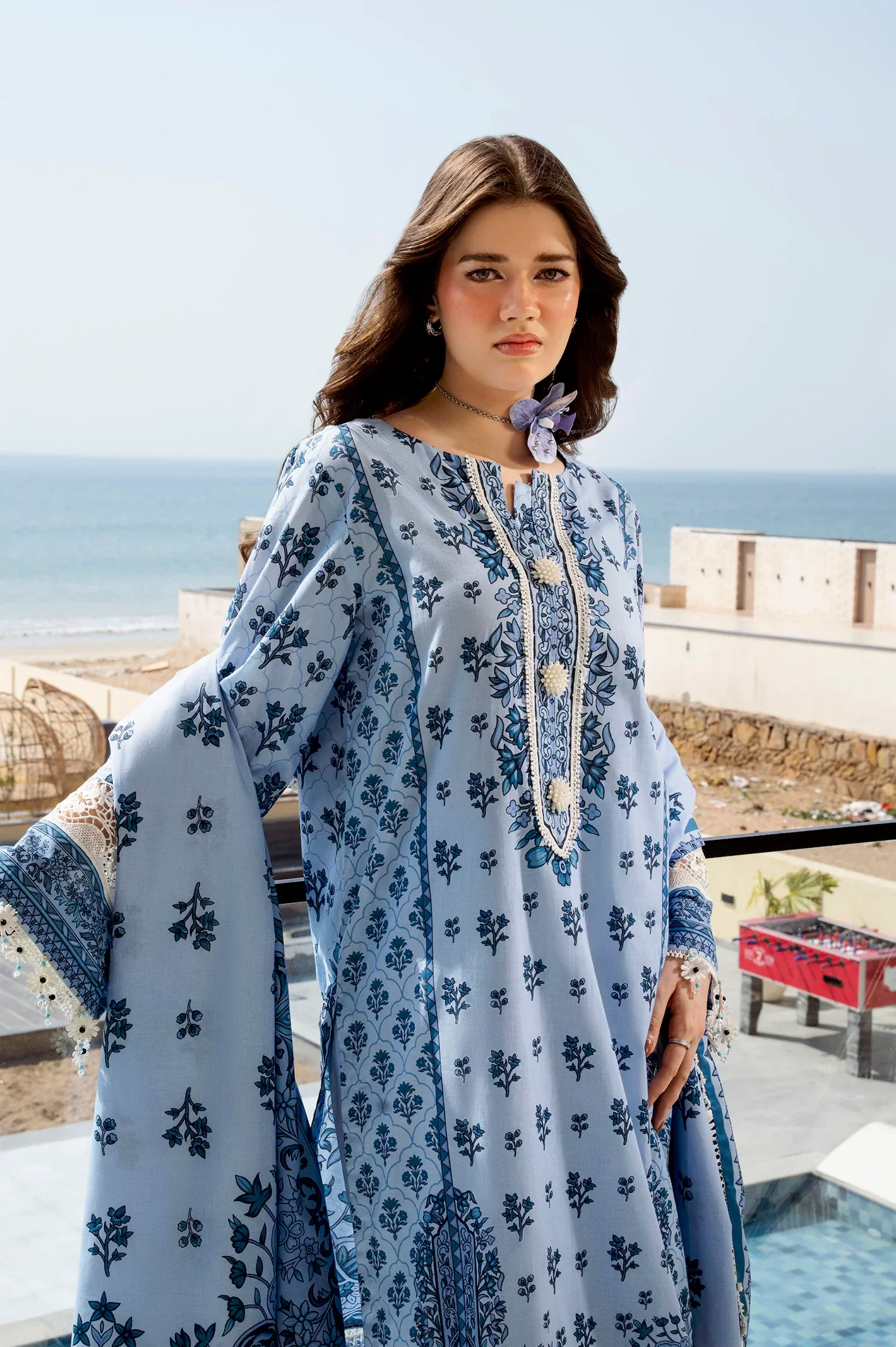 Printed Lawn-Light Blue Unstitched 3PC