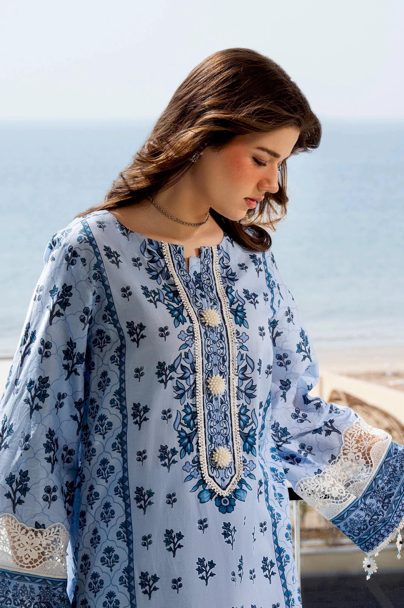 Printed Lawn-Light Blue Unstitched 3PC - Image 3