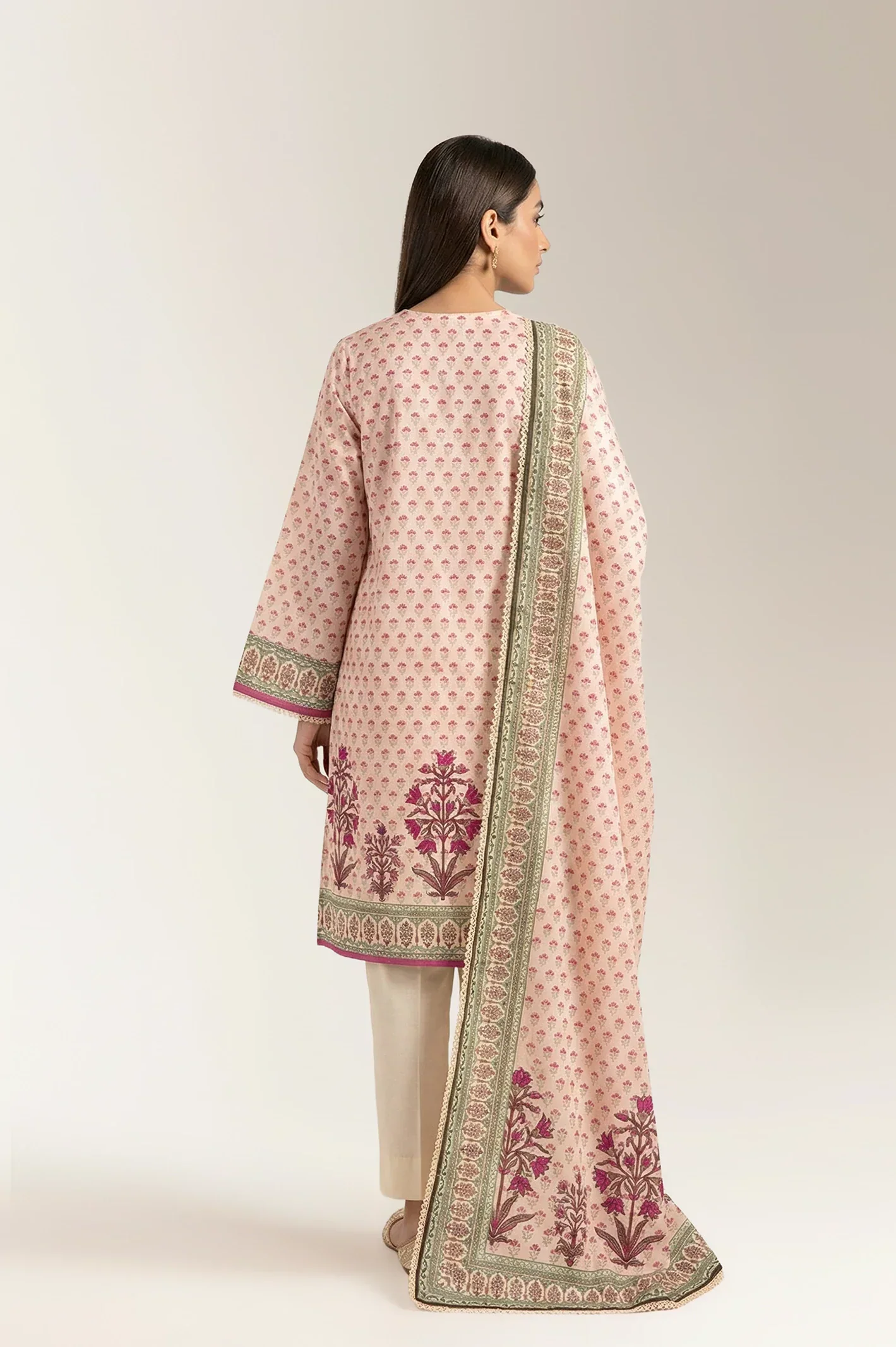 Printed Lawn-Cream Unstitched 3PC - Image 2