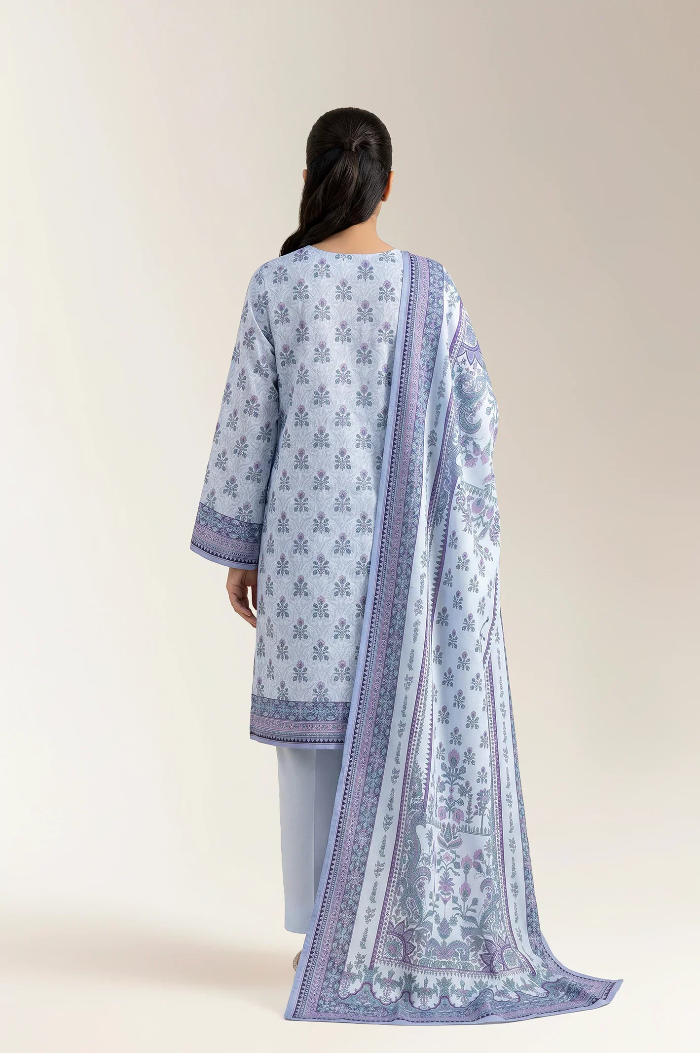 Printed Lawn-Sky Blue Unstitched 3PC - Image 2