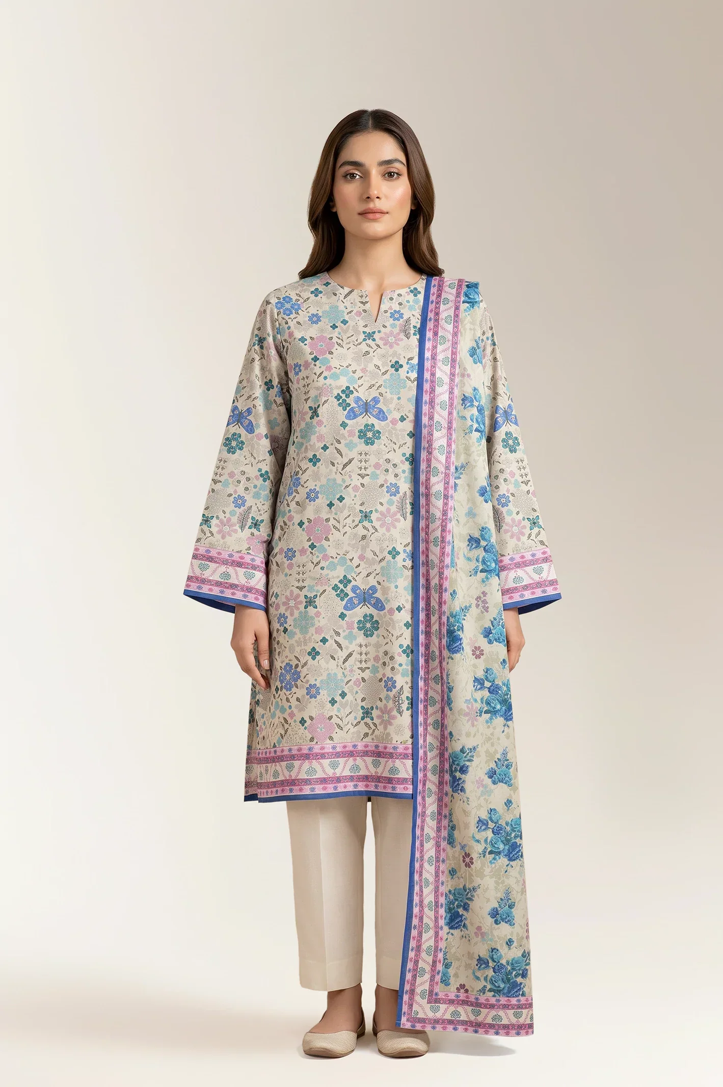 Printed Lawn-Mint Unstitched 3PC
