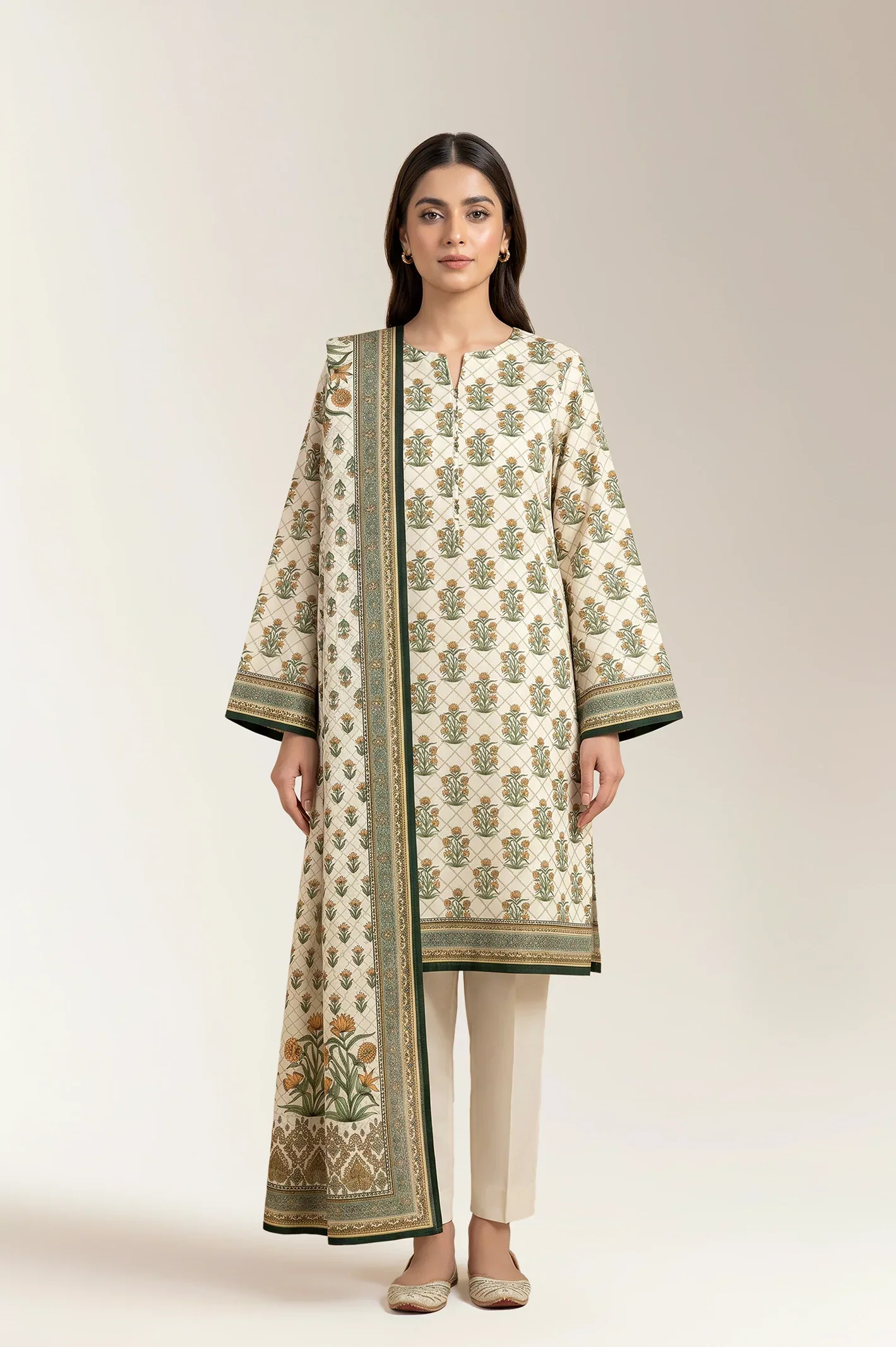Printed Lawn-Off White Unstitched 3PC