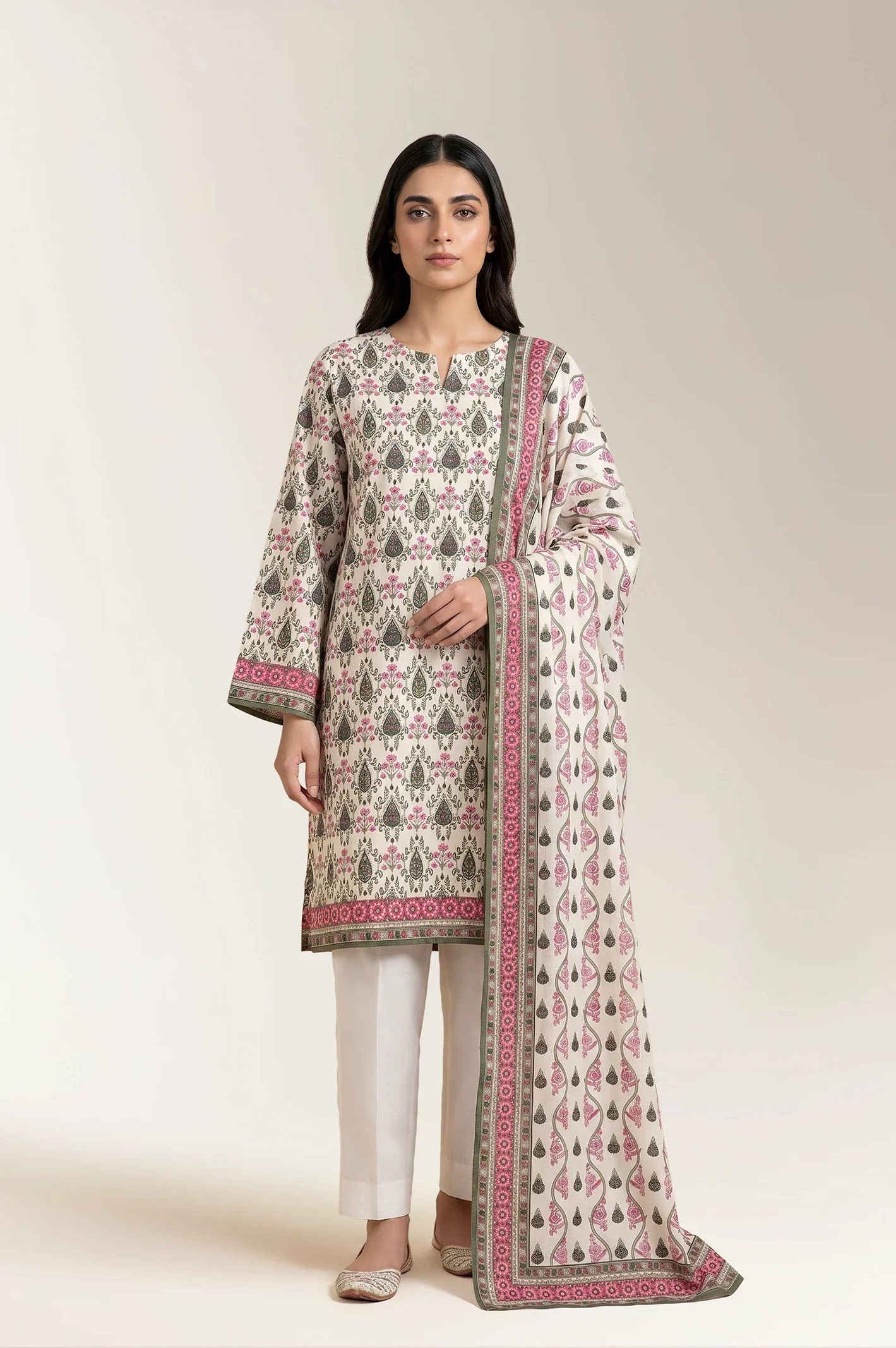 Printed Lawn-Off White Unstitched 3PC