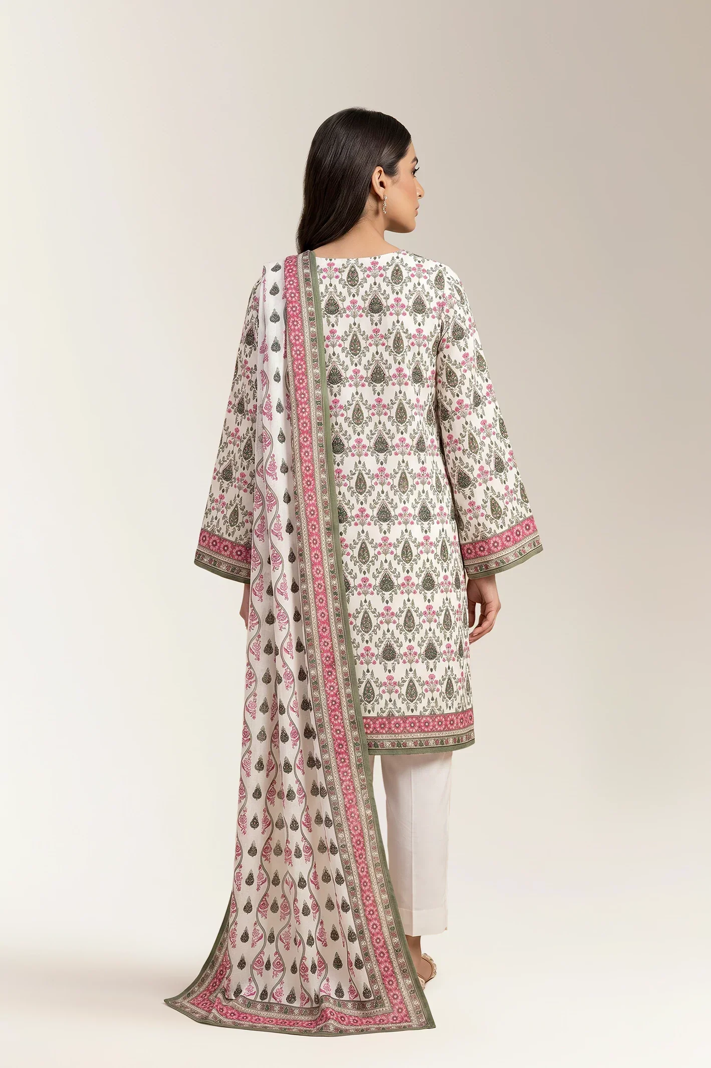 Printed Lawn-Off White Unstitched 3PC - Image 2