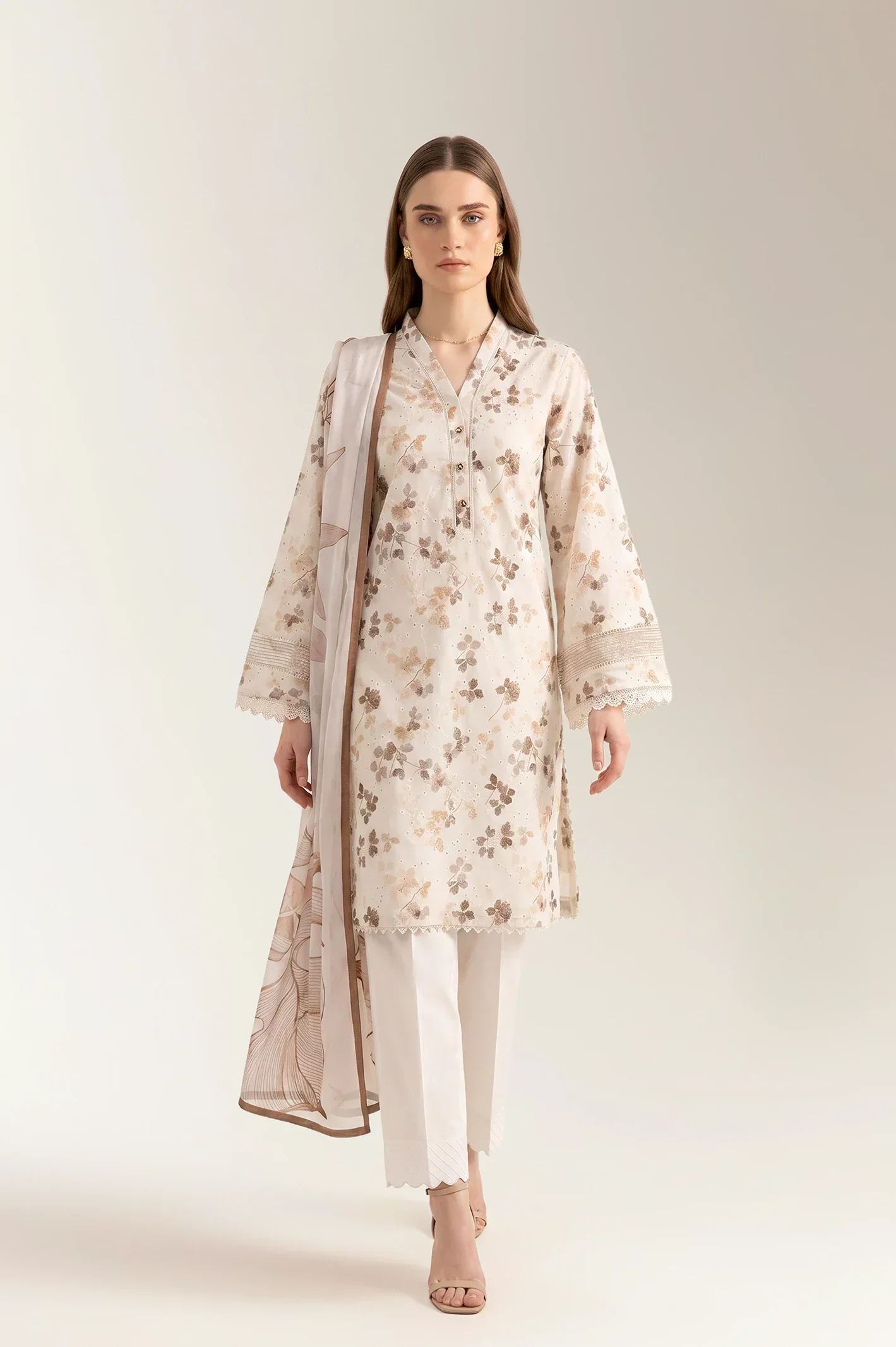 Printed Chikankari-Ivory Unstitched 3PC