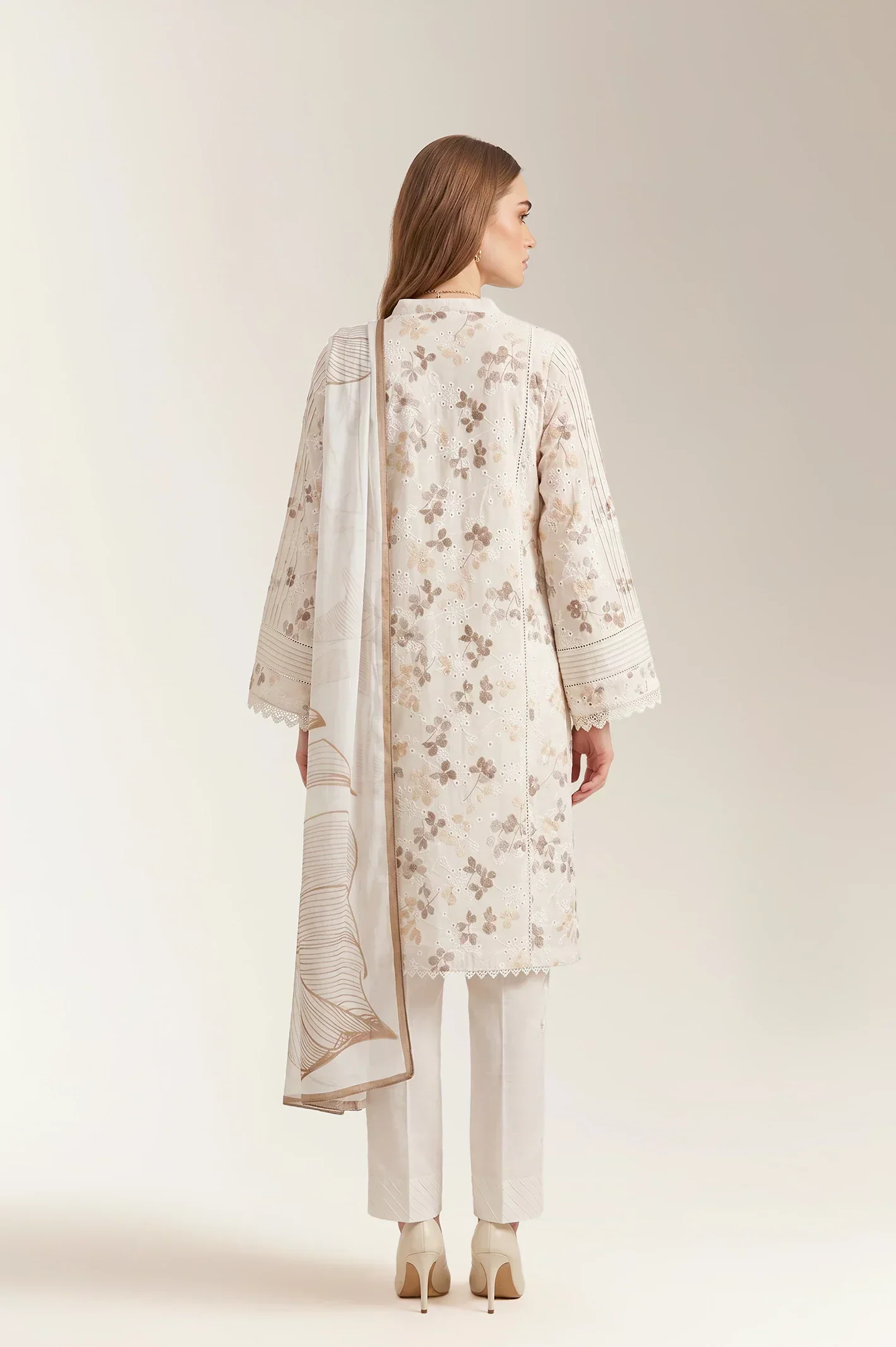 Printed Chikankari-Ivory Unstitched 3PC - Image 2