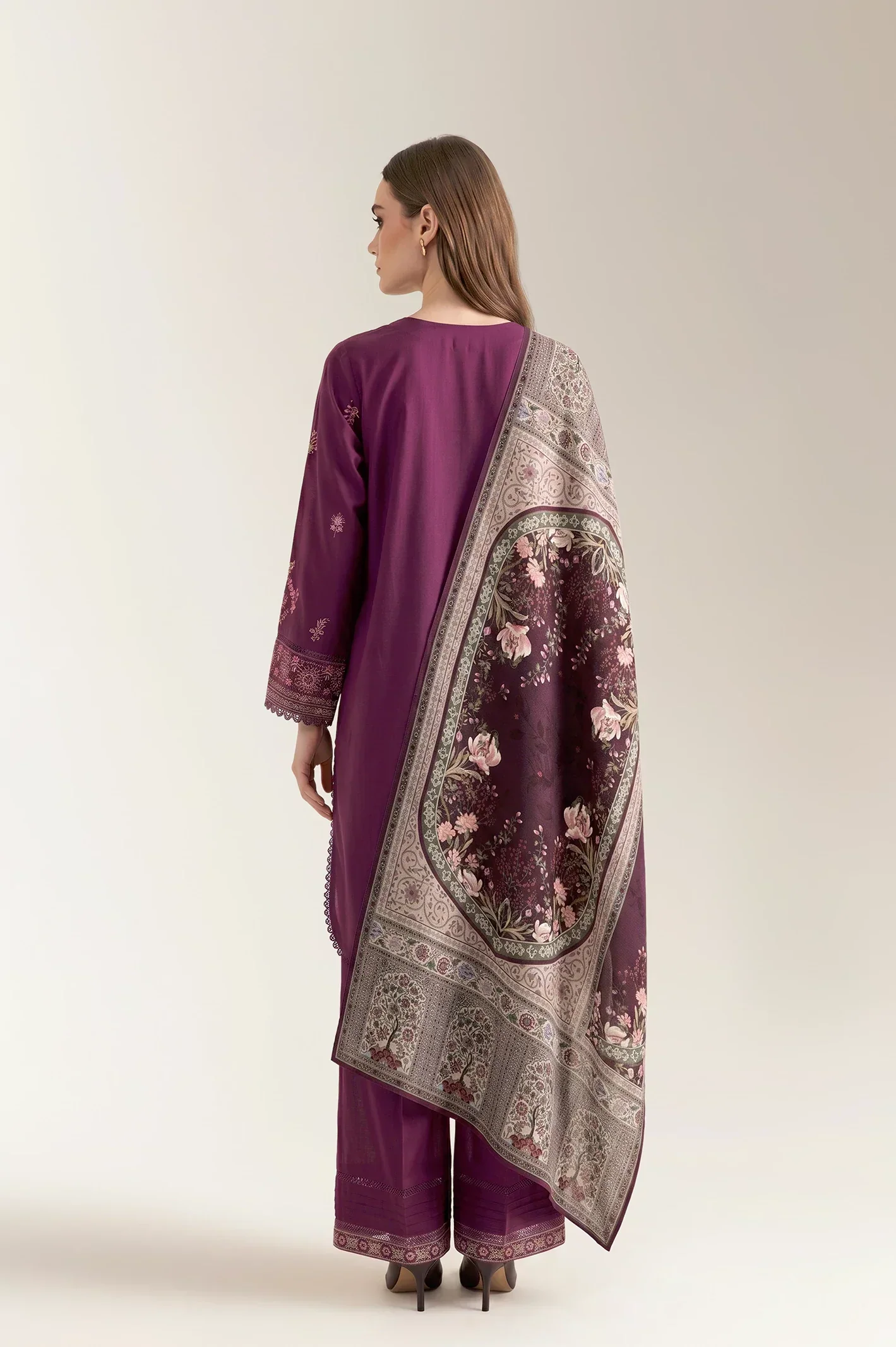 Embroidered Cambric-Magenta Unstitched 3PC - Image 2